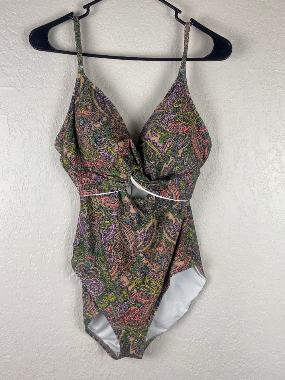 NWT Soma Women’s Twist-Front Keyhole One-Piece Tankini Swim Sz 14  Paisley Green